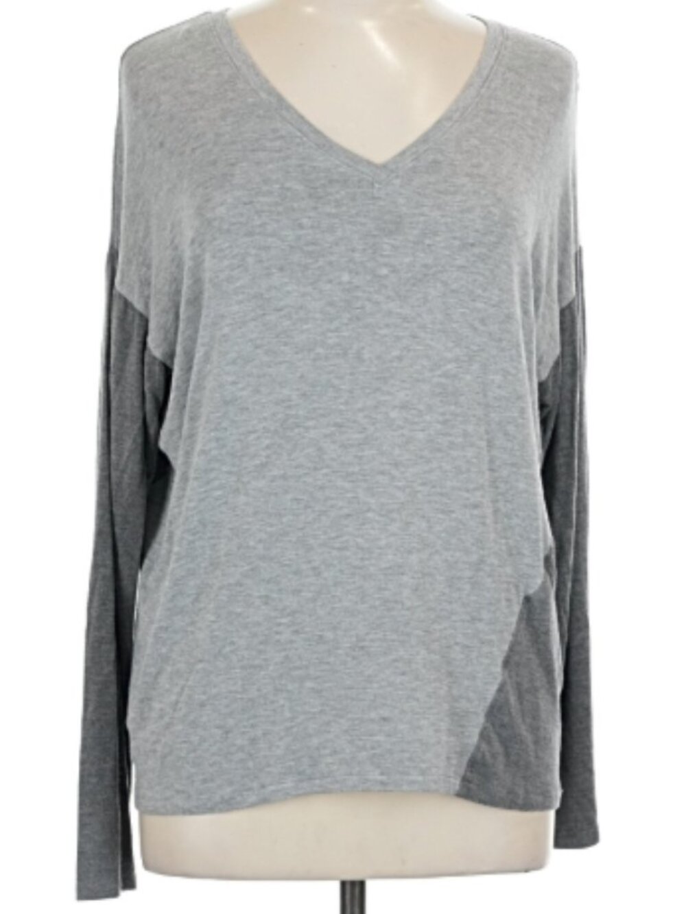 Tahari Gray Color Block Long Sleeve V-Neck Top Size Large